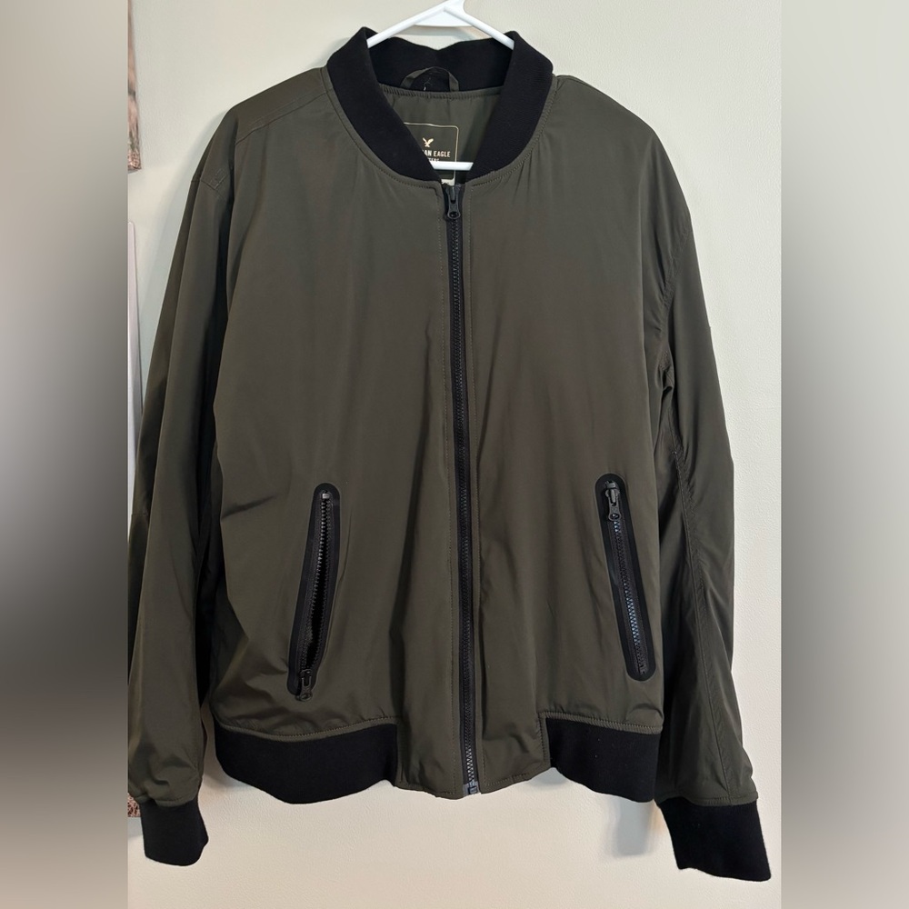 American Eagle Outfitters Men's Dark Green Bomber Jacket